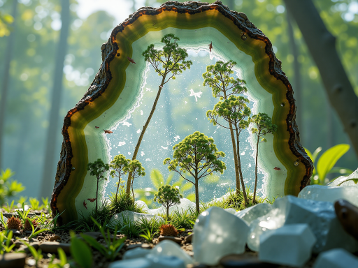 播客封面设计，自然风景背景，包含森林、湖泊等自然元素，绿色清新风格